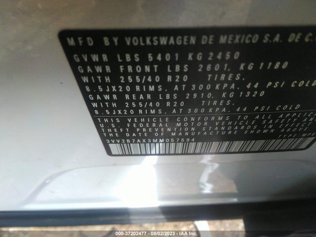 3VV2B7AX3MM057594 Volkswagen Tiguan Se/se R-line Black/sel