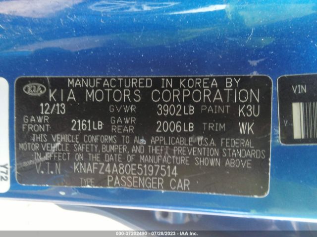 KNAFZ4A80E5197514 KIA FORTE EX