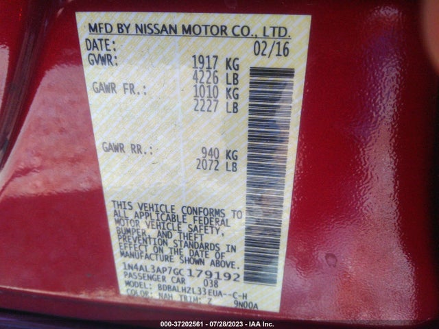 Nissan Altima 2.5 Sr 2016 1N4AL3AP7GC179192 Image 9