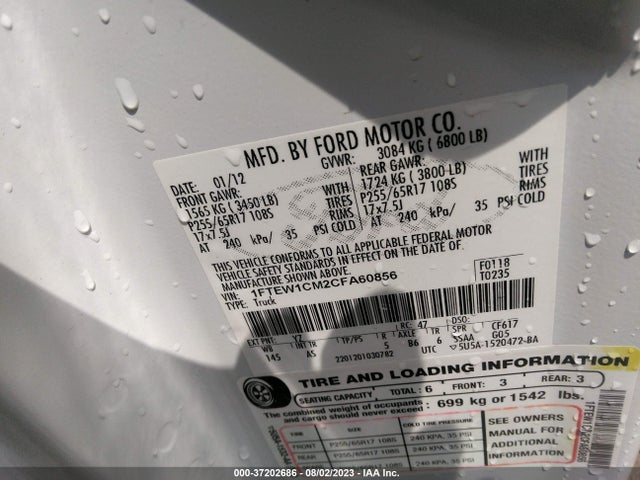 2012 FORD F-150 XL/XLT VIN: 1FTEW1CM2CFA60856