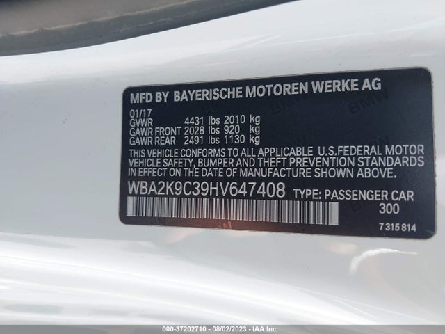 2017 BMW 2 SERIES 230I VIN: WBA2K9C39HV647408
