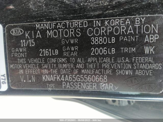 KNAFK4A65G5560668 KIA FORTE LX