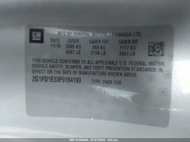 Chevrolet Camaro 1lt 2015 2G1FD1E33F9184199 Image 9