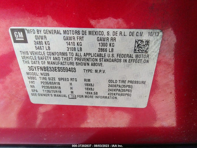 3GYFNBE33ES559403 Cadillac Srx Luxury Collection