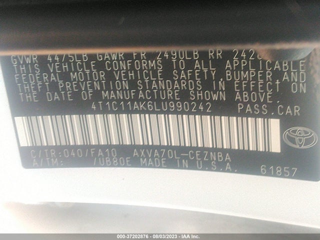 Toyota CAMRY LE 2020 4T1C11AK6LU990242 Image 9