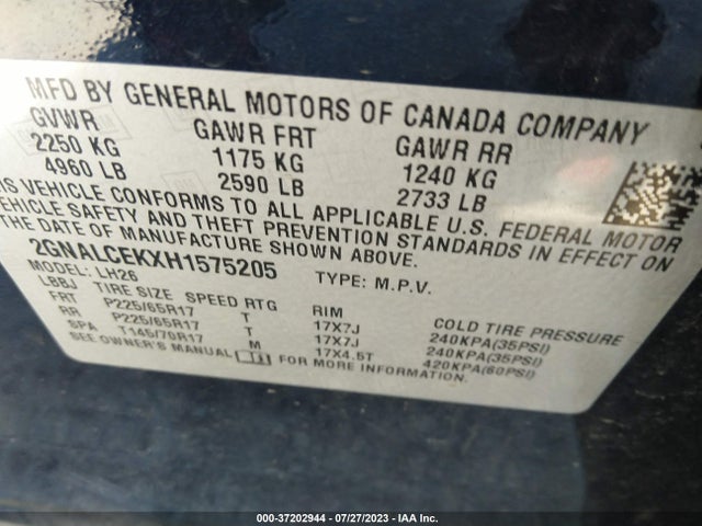 Chevrolet EQUINOX LT 2017 2GNALCEKXH1575205 Image 9