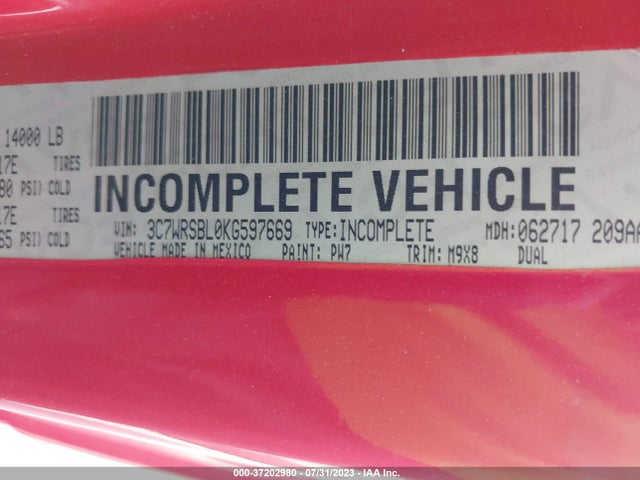 2019 Ram 3500 LCF, VIN: 3C7WRSBL0KG597669