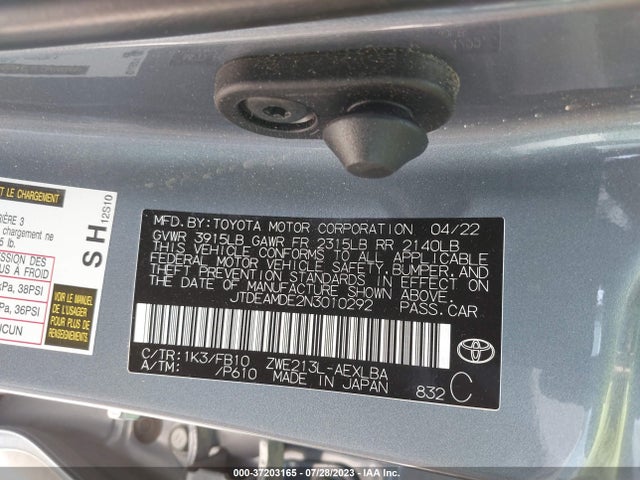 Toyota Corolla Hybrid Le 2022 JTDEAMDE2N3010292 Image 9