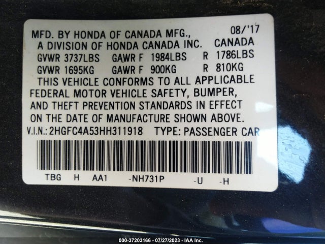 Honda Civic Coupe Lx 2017 2HGFC4A53HH311918 Image 9