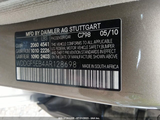 2010 MERCEDES-BENZ C-CLASS C 300 VIN: WDDGF5EB4AR128698
