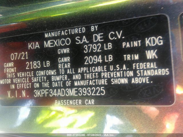 3KPF34AD3ME393225 KIA Forte Gt-line