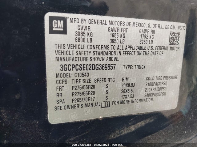 2013 CHEVROLET SILVERADO 1500 LT VIN: 3GCPCSE02DG369857