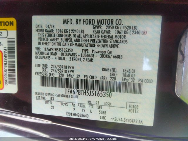 1FA6P8TH5J5165350 Ford Mustang Ecoboost