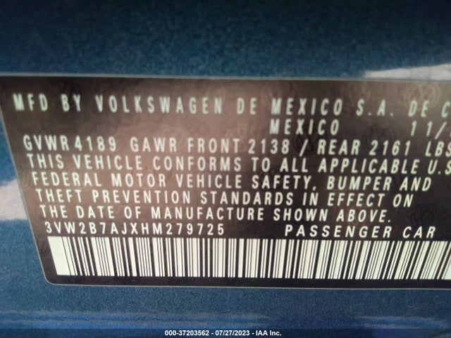 3VW2B7AJXHM279725 Volkswagen Jetta 1.4t S
