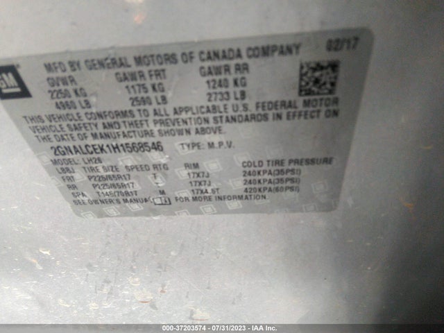 Chevrolet EQUINOX LT 2017 2GNALCEK1H1568546 Image 9