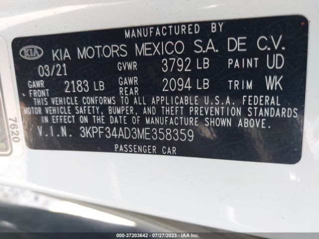 3KPF34AD3ME358359 KIA Forte Gt-line
