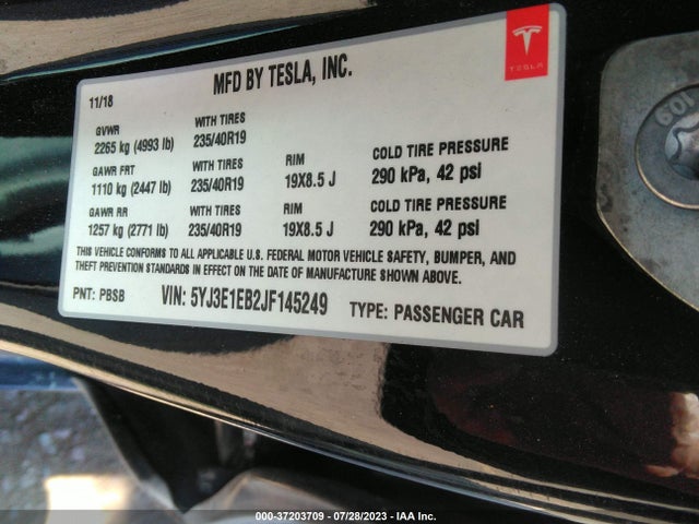 2018 TESLA MODEL 3 LONG RANGE VIN: 5YJ3E1EB2JF145249