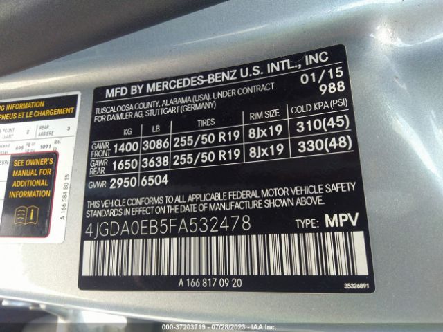 4JGDA0EB5FA532478 Mercedes-Benz M-class Ml 250 Bluetec