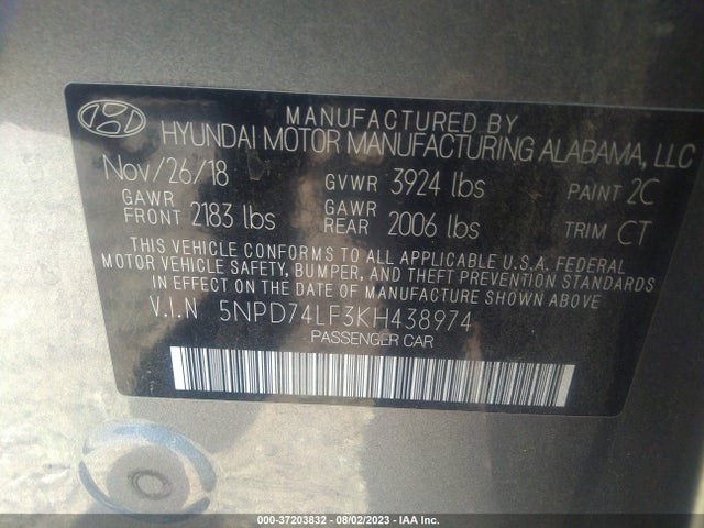 Hyundai ELANTRA SE 2019 5NPD74LF3KH438974 Image 9