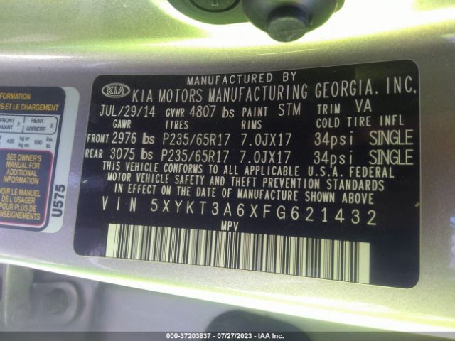 5XYKT3A6XFG621432 KIA SORENTO LX