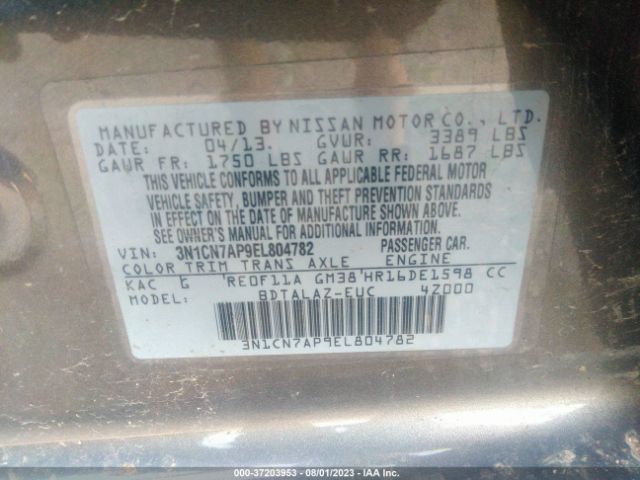 3N1CN7AP9EL804782 Nissan Versa 1.6 S+