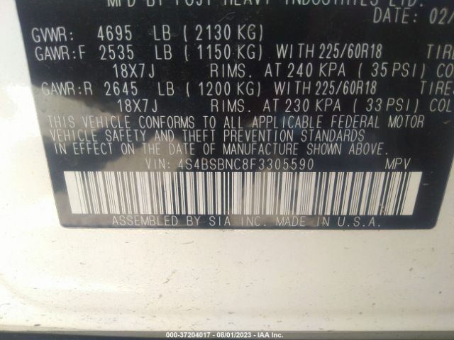 4S4BSBNC8F3305590 Subaru Outback 2.5i Limited