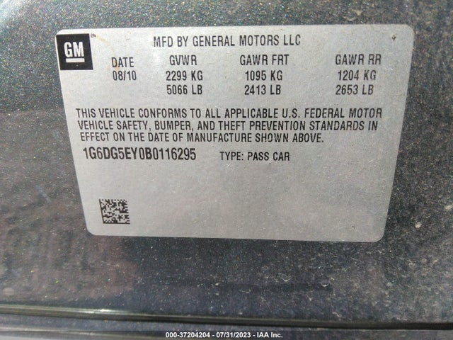 2011 CADILLAC CTS SEDAN LUXURY VIN: 1G6DG5EY0B0116295