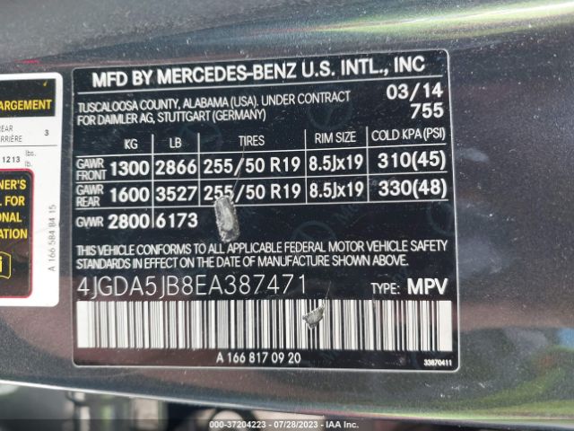 4JGDA5JB8EA387471 Mercedes-Benz M-class Ml 350