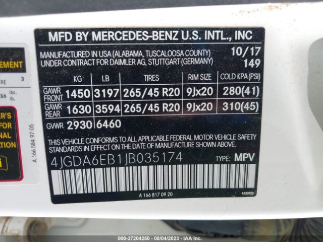 4JGDA6EB1JB035174 Mercedes-Benz Gle Amg Gle 43