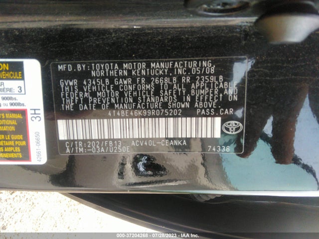2009 TOYOTA CAMRY VIN: 4T4BE46K99R075202