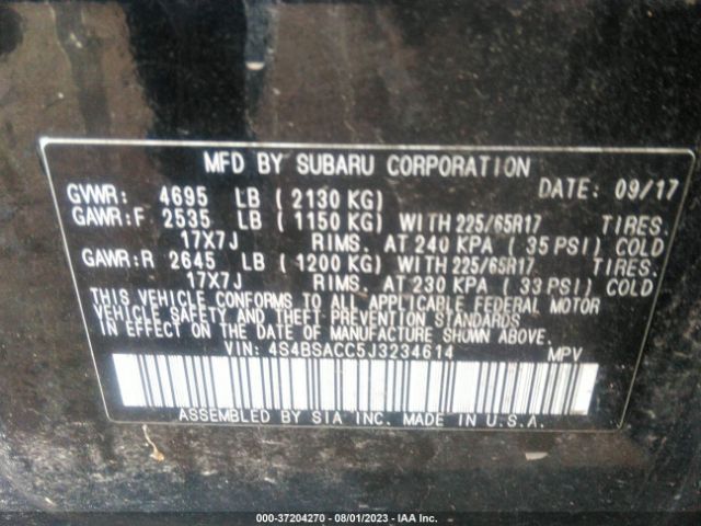 4S4BSACC5J3234614 Subaru Outback Premium
