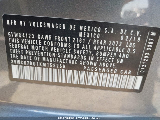 3VWCB7BU1KM159266 Volkswagen Jetta S/se/r-line