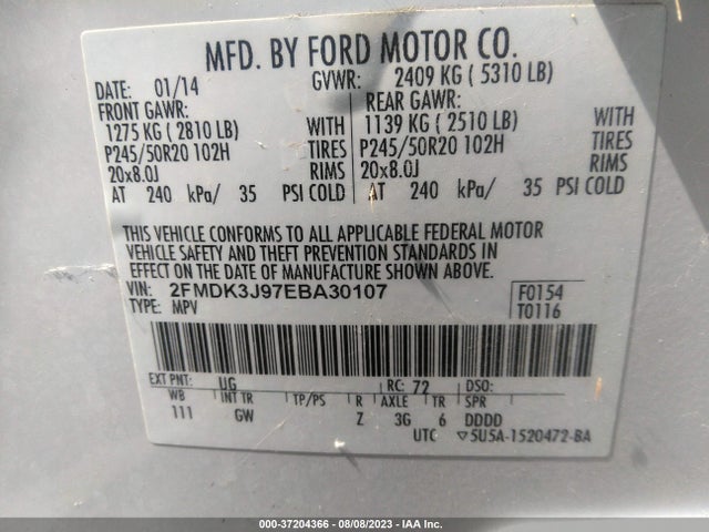 Ford EDGE SEL 2014 2FMDK3J97EBA30107 Image 15