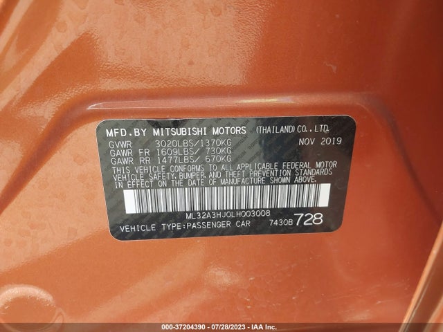 ML32A3HJ0LH003008 Mitsubishi Mirage Es/se