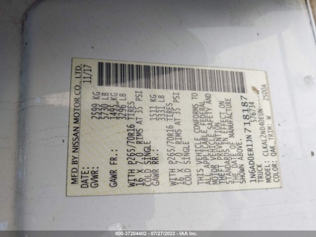 1N6AD0ER1JN718187 Nissan Frontier Sv V6
