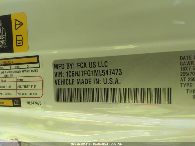 Jeep Gladiator Overland 4x4 2021 1C6HJTFG1ML547473 Image 9