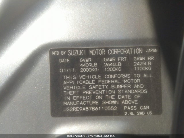 2011 SUZUKI KIZASHI SLS SPORT VIN: JS2RE9A87B6110552