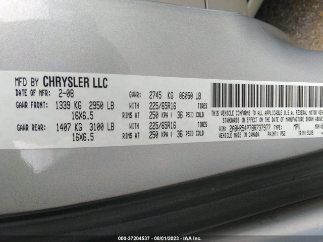 Продажа на аукционе авто 2008 Chrysler Town & Country Touring, vin: 2A8HR54P78R737977, номер лота: 37204537