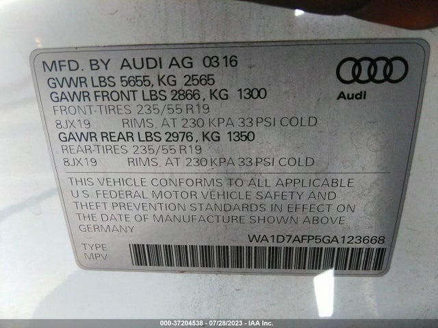 WA1D7AFP5GA123668 Audi Q5 Premium Plus