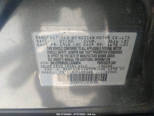 Nissan KICKS S 2020 3N1CP5BVXLL534924 Image 9