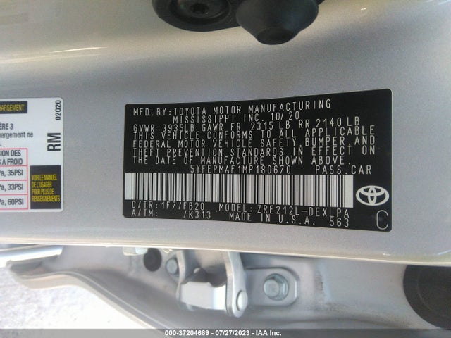Toyota COROLLA LE 2021 5YFEPMAE1MP180670 Image 9