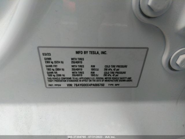 7SAYGDEE4PA086760 Tesla Model Y Long Range