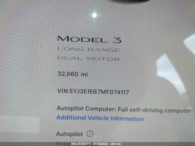 Tesla Model 3 Long Range 2021 5YJ3E1EB7MF074117 Image 16