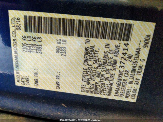 1N4AA6APXHC372414 Nissan Maxima Sv/s/sl/sr/platinum