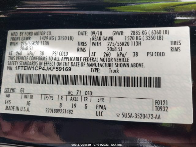 1FTEW1CP4JKF59169 Ford F-150 Xl/xlt/lariat