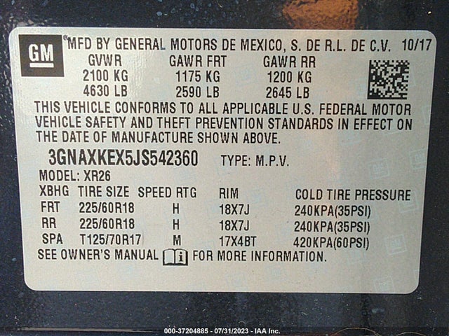 Chevrolet EQUINOX LT 2018 3GNAXKEX5JS542360 Image 15