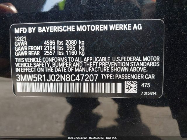 3MW5R1J02N8C47207 BMW 3 Series 330i
