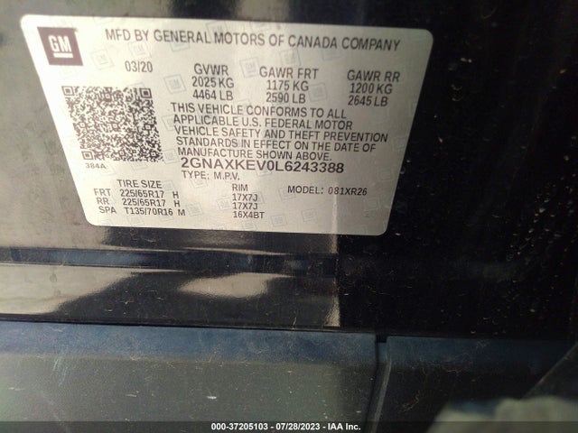 Chevrolet EQUINOX LT 2020 2GNAXKEV0L6243388 Image 9
