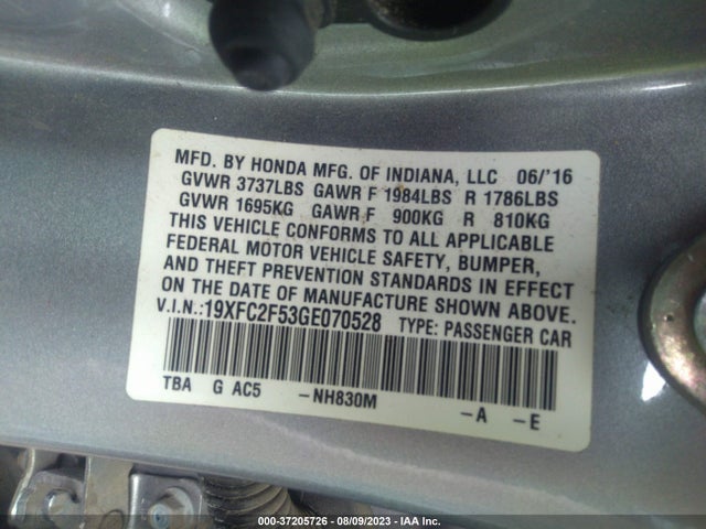 Honda Civic Sedan Lx 2016 19XFC2F53GE070528 Image 16