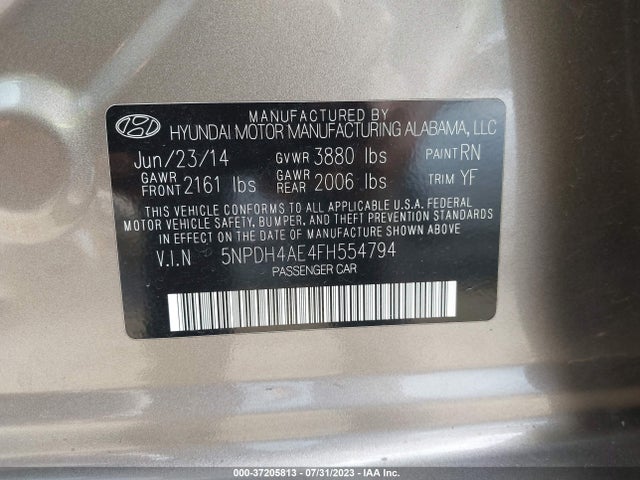 2015 HYUNDAI ELANTRA SE VIN: 5NPDH4AE4FH554794
